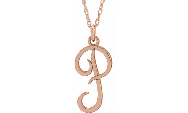 14K Rose Script Initial P 16-18 Necklace