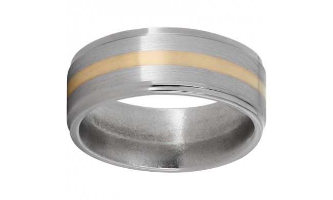 Titanium Flat Band with Grooved Edges, 2mm 14K Yellow Gold Inlay and Satin Finish