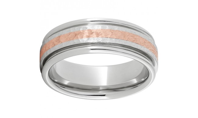 Serinium Rounded Edge Band with a 2mm 14K Rose Gold Inlay with Hammer Finish