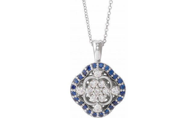 14K White Blue Sapphire & 1/3 CTW Diamond 16-18 Necklace