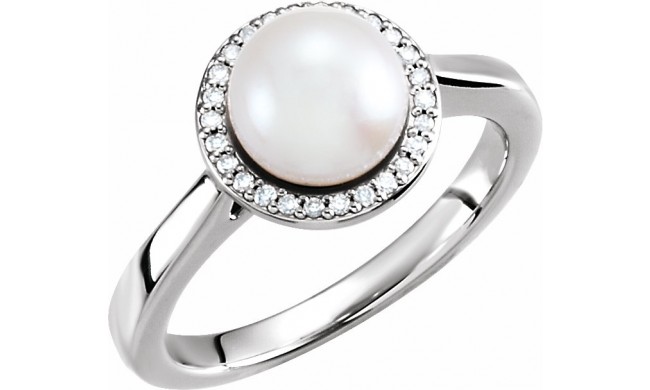 14K White Freshwater Cultured Pearl & .07 CTW Diamond Halo-Style Ring