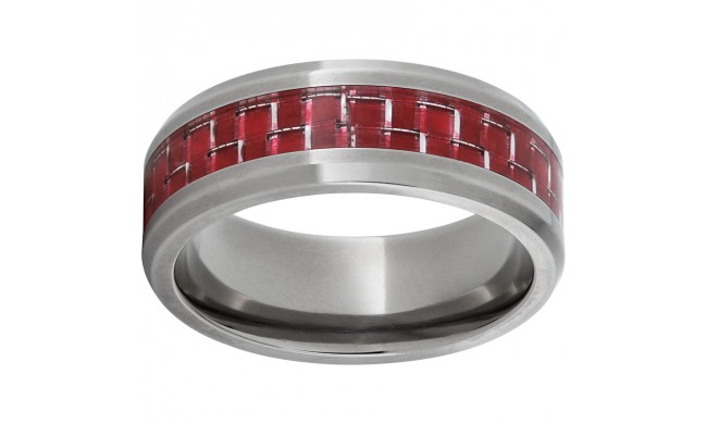Titanium Beveled Edge Band with Red Carbon Fiber Inlay