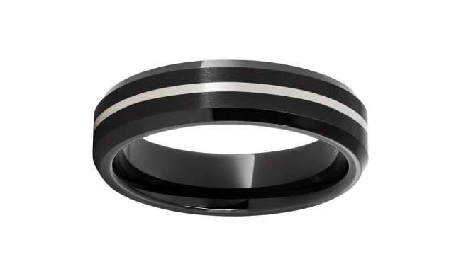 Black Diamond Ceramic Beveled Edge Band with a 1mm Sterling Silver Inlay