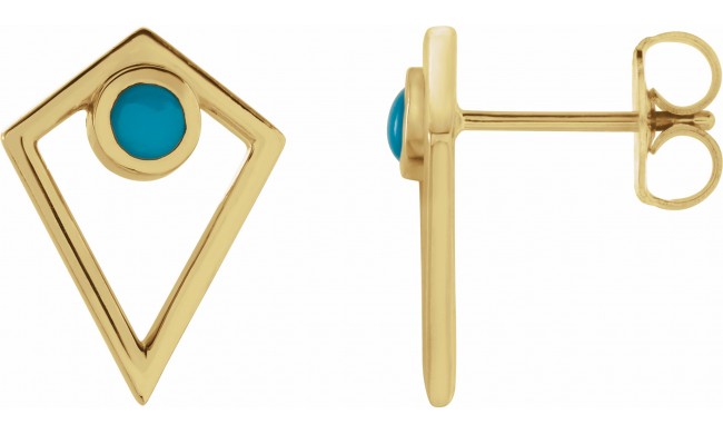 14K Yellow Turquoise Cabochon Pyramid Earrings