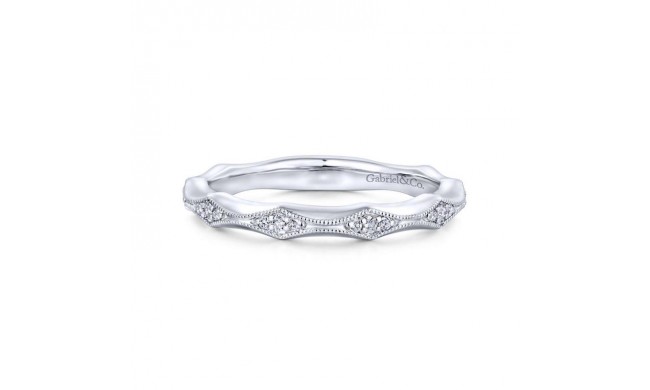 Gabriel & Co. 14k White Gold Victorian Diamond Wedding Band