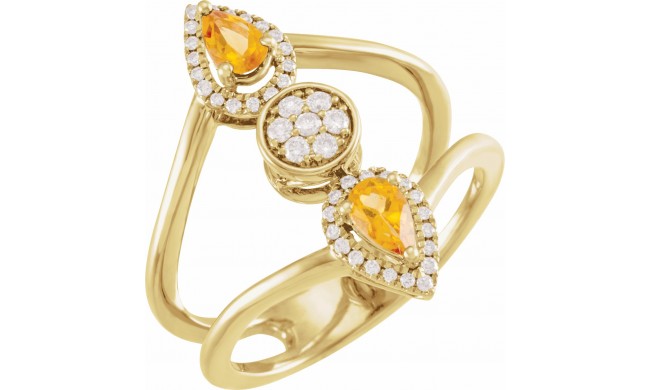 14K Yellow Citrine & 1/5 CTW Diamond Ring