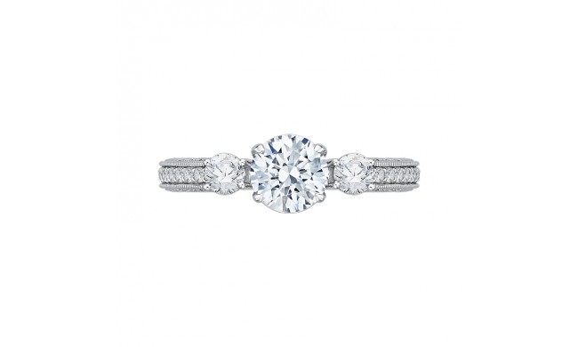 Shah Luxury 14K White Gold Round Diamond Three-Stone Engagement Ring (Semi-Mount)