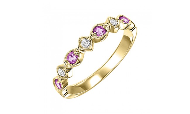 Gems One 14Kt Yellow Gold Diamond (1/20Ctw) & Pink Sapphire (1/6 Ctw) Ring