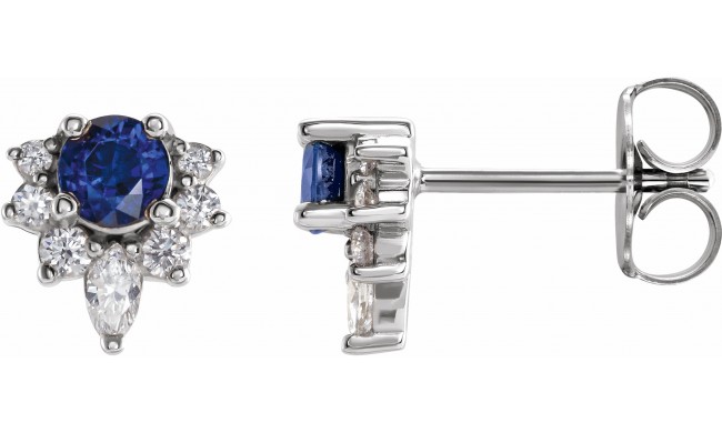14K White Blue Sapphire & 1/6 CTW Diamond Earrings