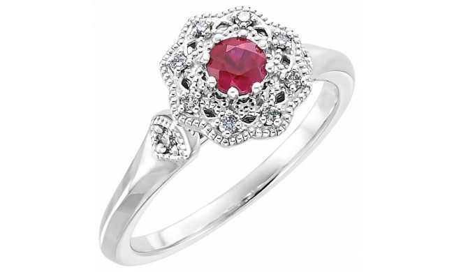 14K White Ruby & 1/10 CTW Diamond Ring