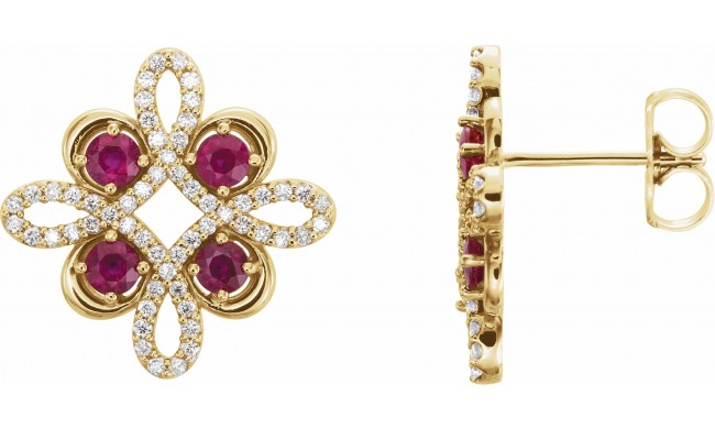 14K Yellow Ruby & 1/4 CTW Diamond Earrings