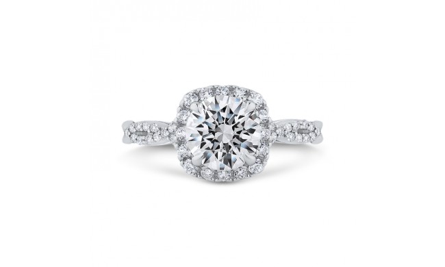 Shah Luxury 14K White Gold Split Shank Round Diamond Halo Engagement Ring (Semi-Mount)