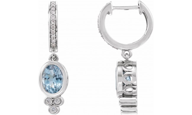 14K White Aquamarine & 1/6 CTW Diamond Hoop Earrings