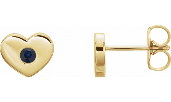 14K Yellow Blue Sapphire Heart Earrings