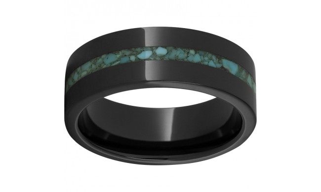 Black Diamond Ceramic Pipe Cut Band with 2mm Turquoise Inlay