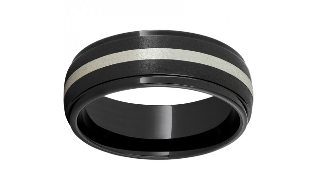 Black Diamond Ceramic Domed Grooved Edge Band with a 2mm Sterling Silver Inlay and Stone Finish