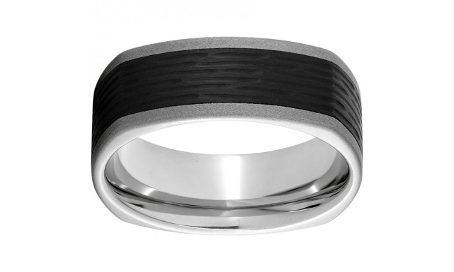 Serinium Square Band with Bark 2 Black CeramicInlay and Sandblast Finish