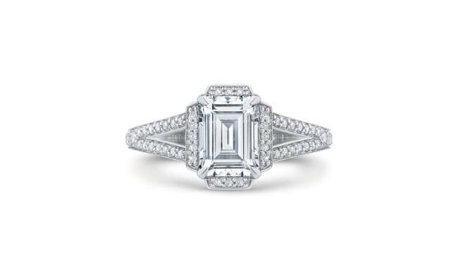 Shah Luxury 14K White Gold Emerald Cut Diamond Cathedral Style Engagement Ring with Split Shank (Semi-Mount)