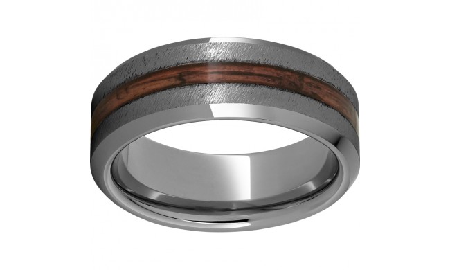 Rugged Tungsten  8mm Beveled Edge Band with Cabernet Barrel Aged Inlay and Grain Finish
