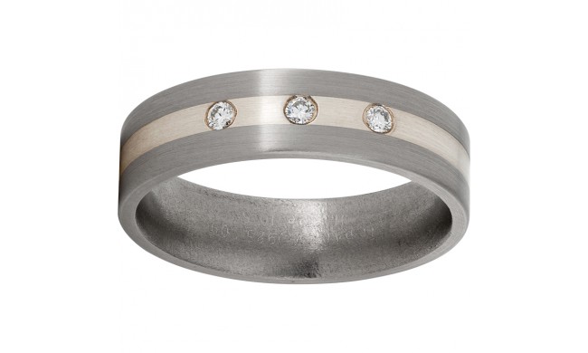 Titanium Flat Band with a 2mm Sterling Silver Inlay, Three 3-point Diamonds, and Satin Finish