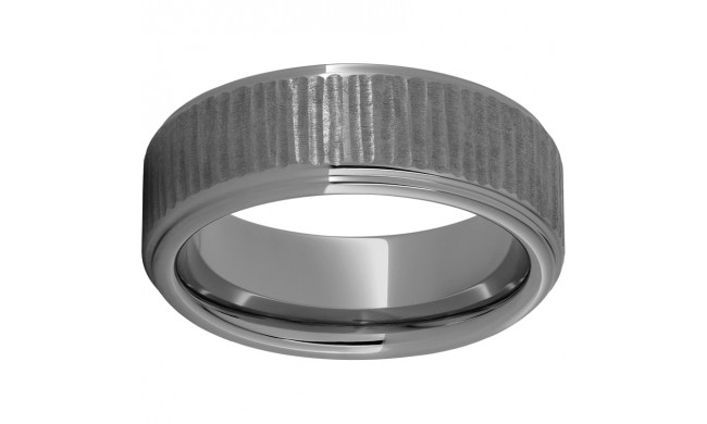 Rugged Tungsten  8mm Flat Grooved Edge Band with Bark Finish