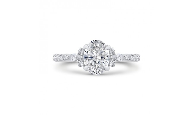 Shah Luxury 14K White Gold Three Stone Plus Round Diamond Engagement Ring
