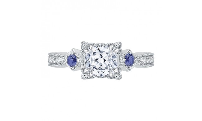 Shah Luxury 14K White Gold Cushion Cut Diamond Engagement Ring with Sapphire (Semi-Mount)