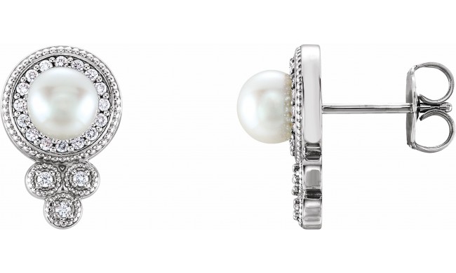 14K White Freshwater Pearl & 1/5 CTW Diamond Earrings