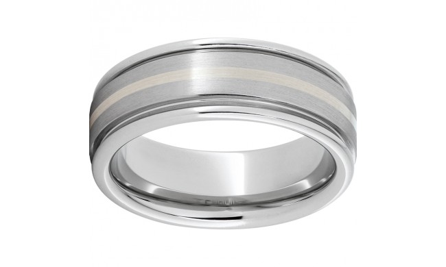 Serinium Rounded Edge Band with a 1mm Sterling Silver Inlay and Satin Finish