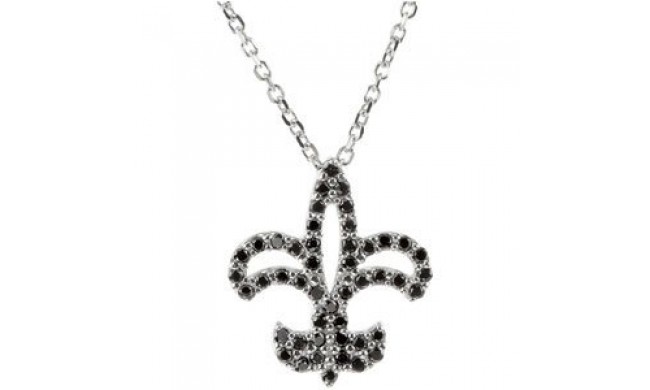 14K White 1/4 CTW Black Diamond Fleur-de-Lis 16 Necklace