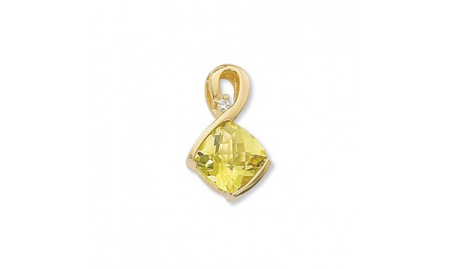 14K Yellow Gold 10mm Cushion Yellow Topaz and .04ct Diamond Pendant