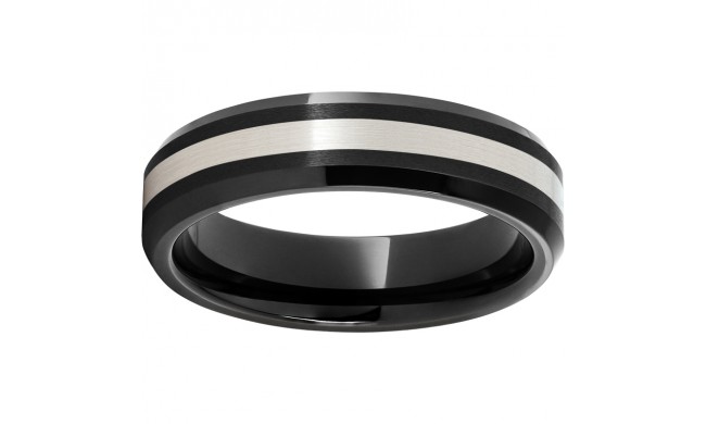 Black Diamond Ceramic Beveled Edge Band with a 2mm Sterling Silver Inlay
