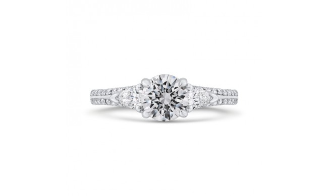 Shah Luxury 14K White Gold Round Diamond Three-Stone Plus Engagement Ring with Euro Shank (Semi-Mount)