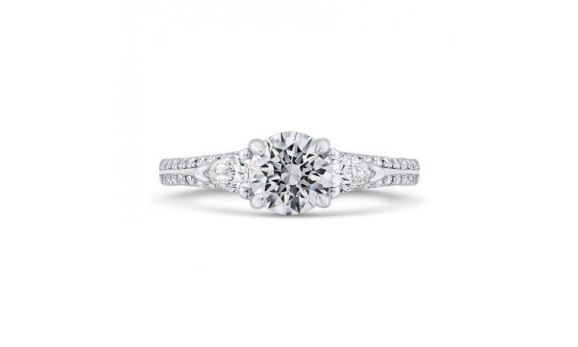 Shah Luxury 14K White Gold Round Diamond Three-Stone Plus Engagement Ring with Euro Shank (Semi-Mount)