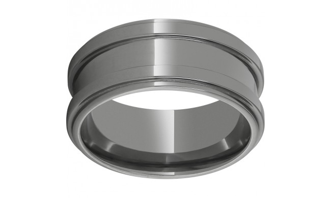 Rugged Tungsten  10mm Polished Band with Grooved Edges and 4mm Grooved Center