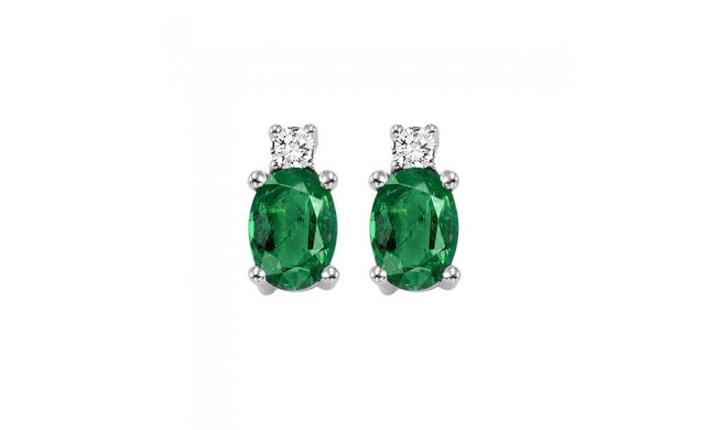 Gems One 14Kt White Gold Diamond (1/20Ctw) & Emerald (3/8 Ctw) Earring