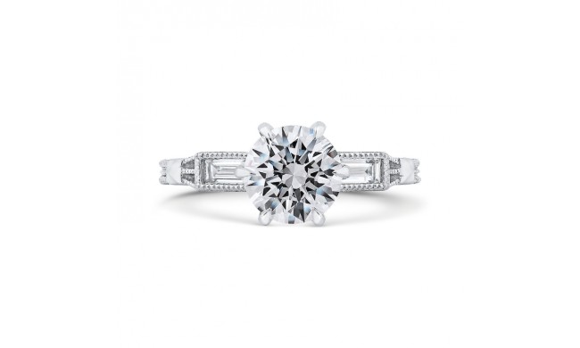 Shah Luxury 14K White Gold Round and Baguette Diamond Engagement Ring (Semi-Mount)