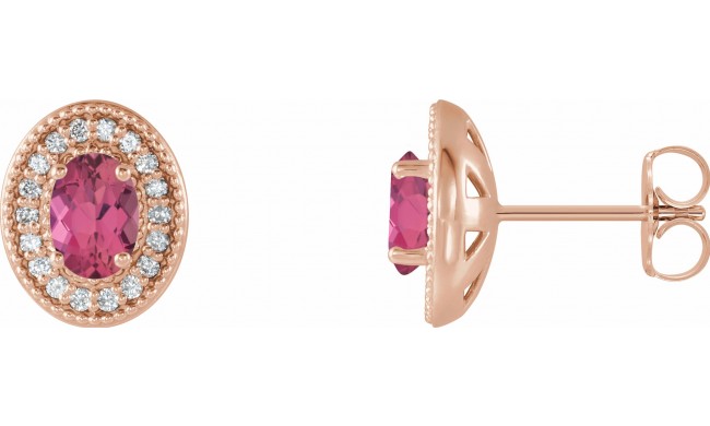 14K Rose Pink Tourmaline & 1/5 CTW Diamond Halo-Style Earrings