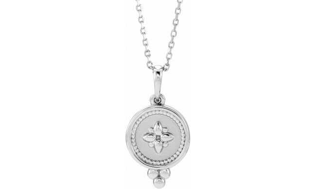 14K White Beaded Disc 16-18 Necklace