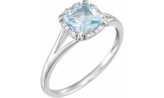 14K White Sky Blue Topaz & .05 CTW Diamond Ring