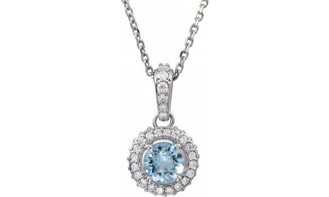 14K White Aquamarine & 1/5 CTW Diamond 18 Necklace