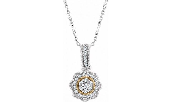 14K White & Yellow 1/6 CTW Diamond Halo-Style 16-18 Necklace