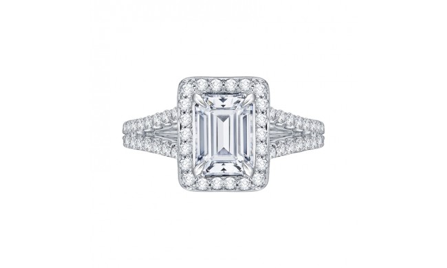 Shah Luxury 14K White Gold Emerald Cut Diamond Halo Engagement Ring with Split Shank (Semi-Mount)