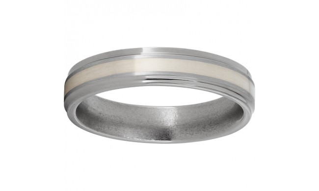 Titanium Flat Band with Grooved Edges, a 2mm Sterling Silver Inlay and Satin Finish