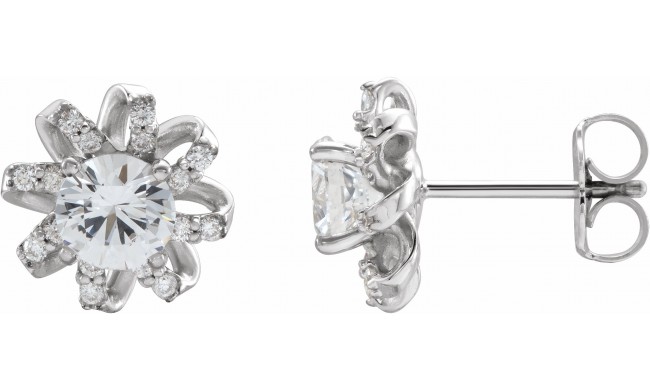 14K White Sapphire & 1/6 CTW Diamond Halo-Style Earrings