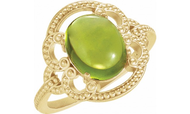 14K Yellow Peridot Granulated Design Ring