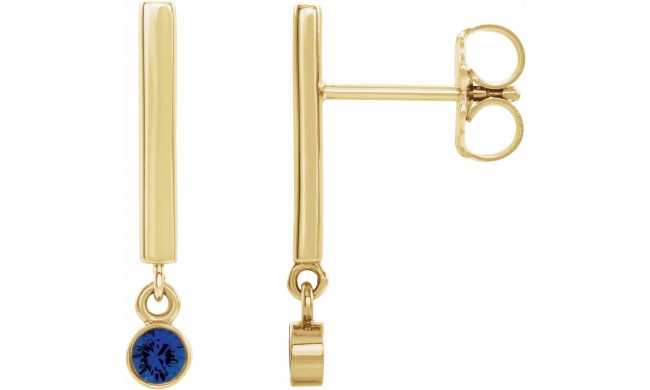 14K Yellow Blue Sapphire Bar Earrings