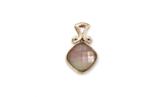 14K Yellow Gold 18mm Checkerboard Cushion Bronze Mother Of Pearl Pendant