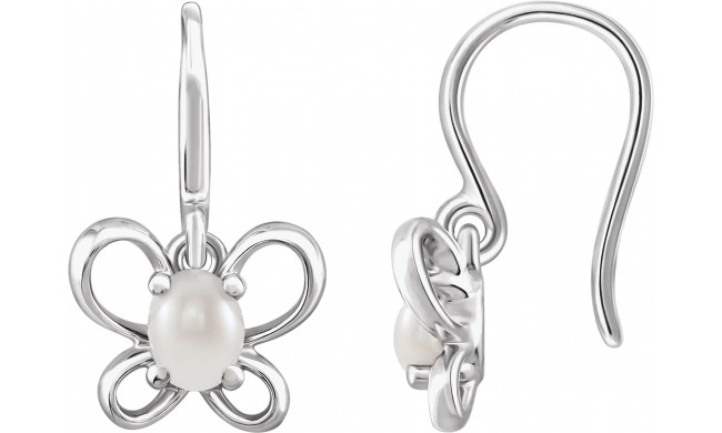 14K White 4x3 mm Oval June Youth Butterfly Birthstone Earrings