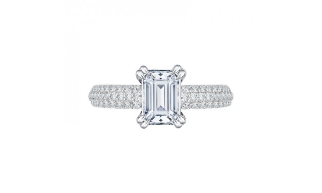 Shah Luxury 14K White Gold Euro Shank Emerald Diamond Cathedral Style Engagement Ring (Semi-Mount)